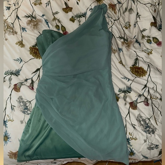 NWT One Shoulder Draped Mini Dress Teal. Oh Polly - Picture 5 of 6